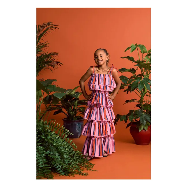 Striped Ruffle Crop Top | Pink