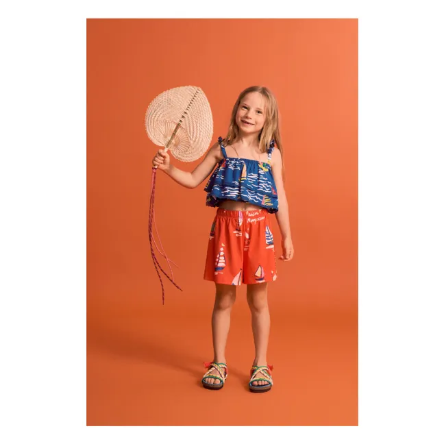 Crop Top Volants Voiles | Bleu