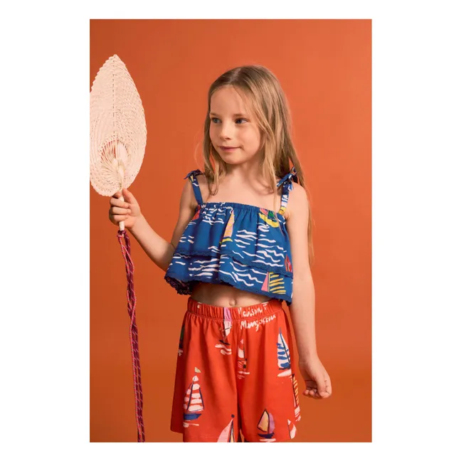 Crop Top Volants Voiles | Bleu