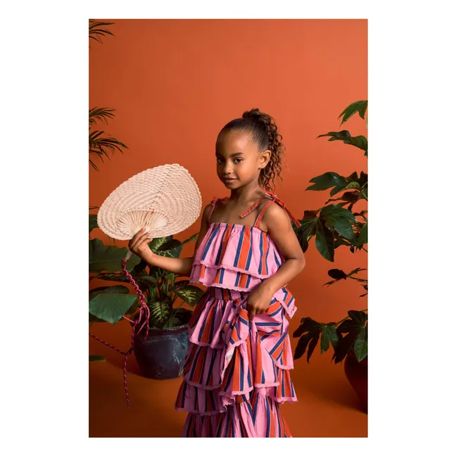 Crop Top Volants Gestreift | Rosa