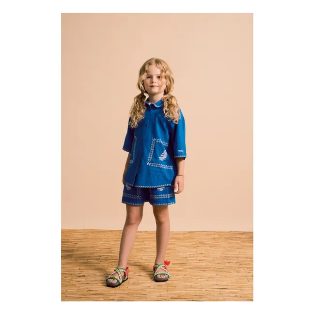 Voiles Embroidered Shirt | Blue