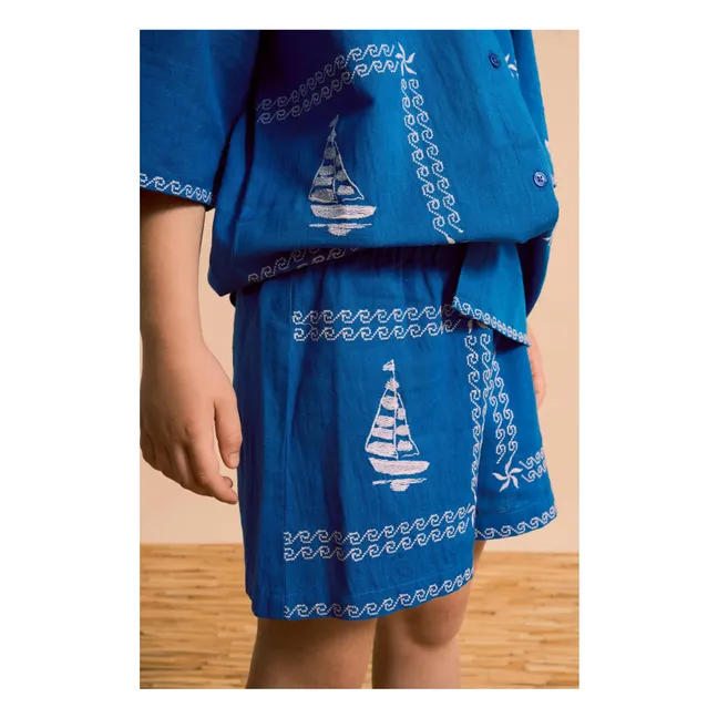 Voiles Embroidered Shirt | Blue
