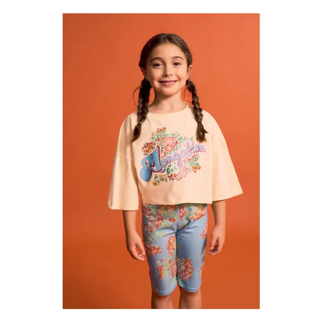 T-shirt Crop Fleurs | Jaune pâle