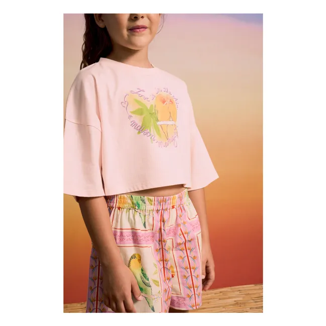 T-shirt Crop Oiseaux | Rose pâle