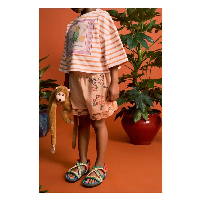 Pantalones cortos con bordado de pájaros | Naranja