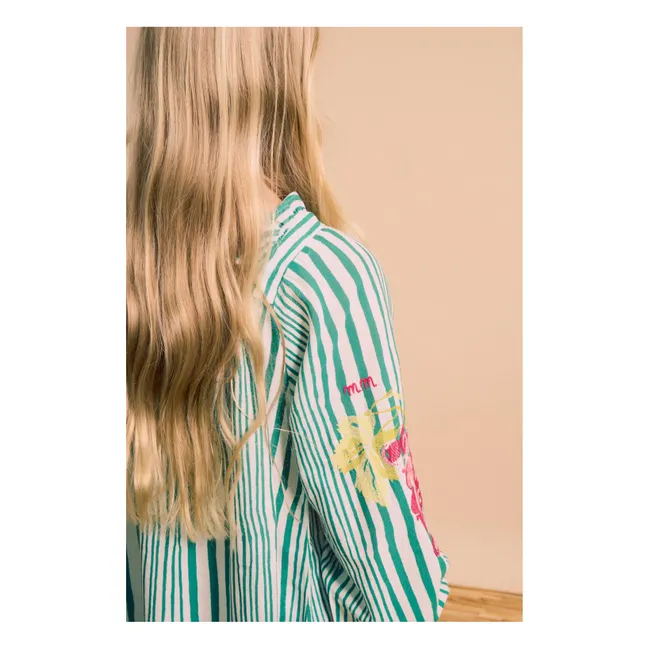 Robe Manches Bouffantes Rayée | Vert