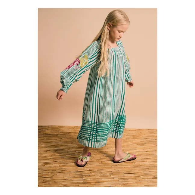 Robe Manches Bouffantes Rayée | Vert