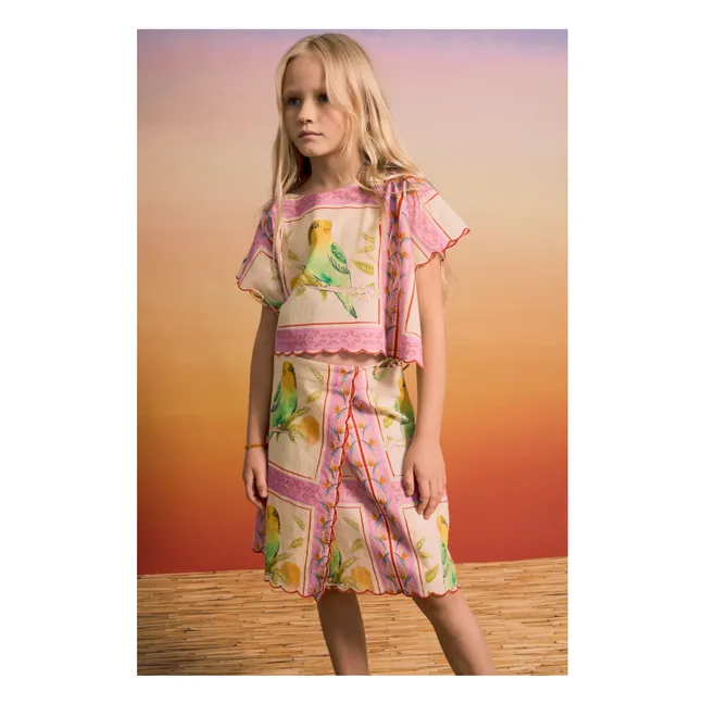 Top Patchwork Oiseaux | Rose