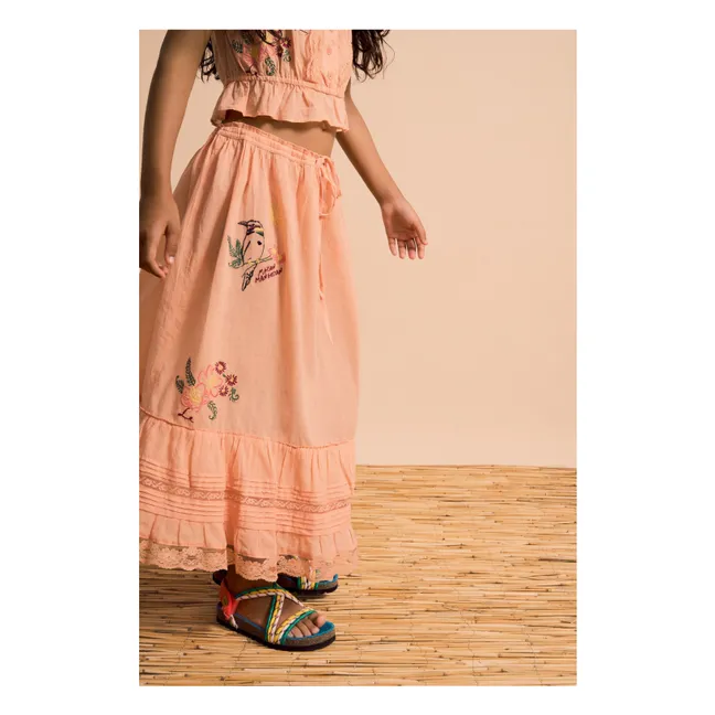 Top Brodé Oiseaux | Orange