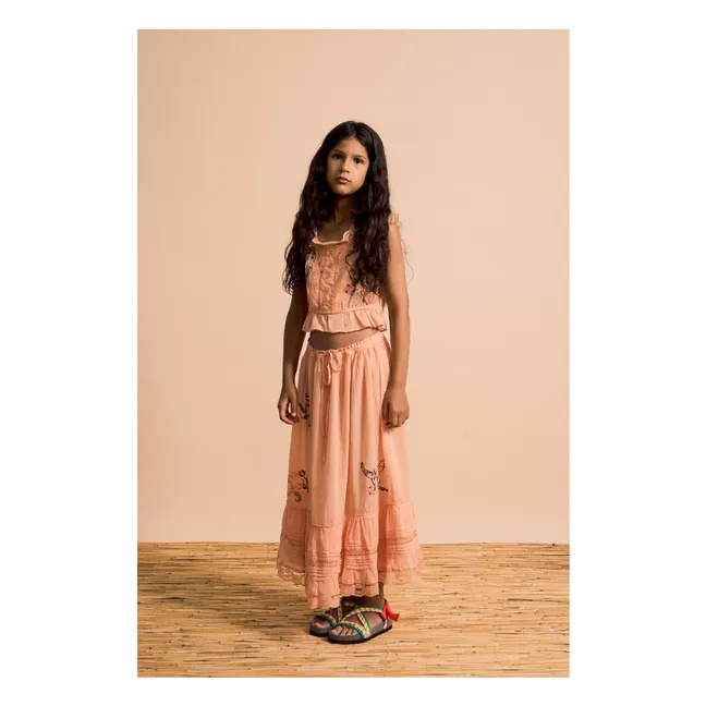 Top Brodé Oiseaux | Orange