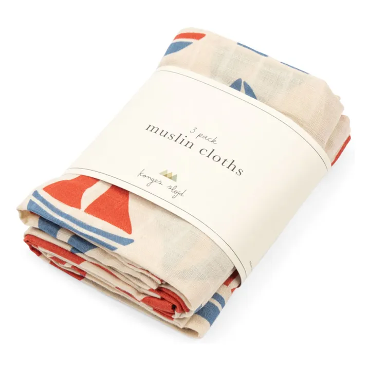 Langes en coton bio Ahoy - Set de 3 | Rouge- Image produit n°1