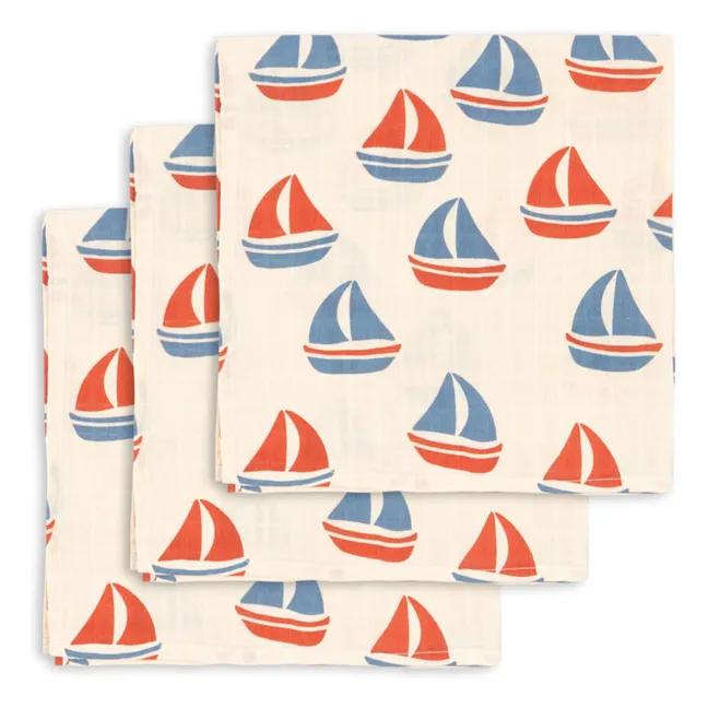 Langes en coton bio Ahoy - Set de 3 | Rouge