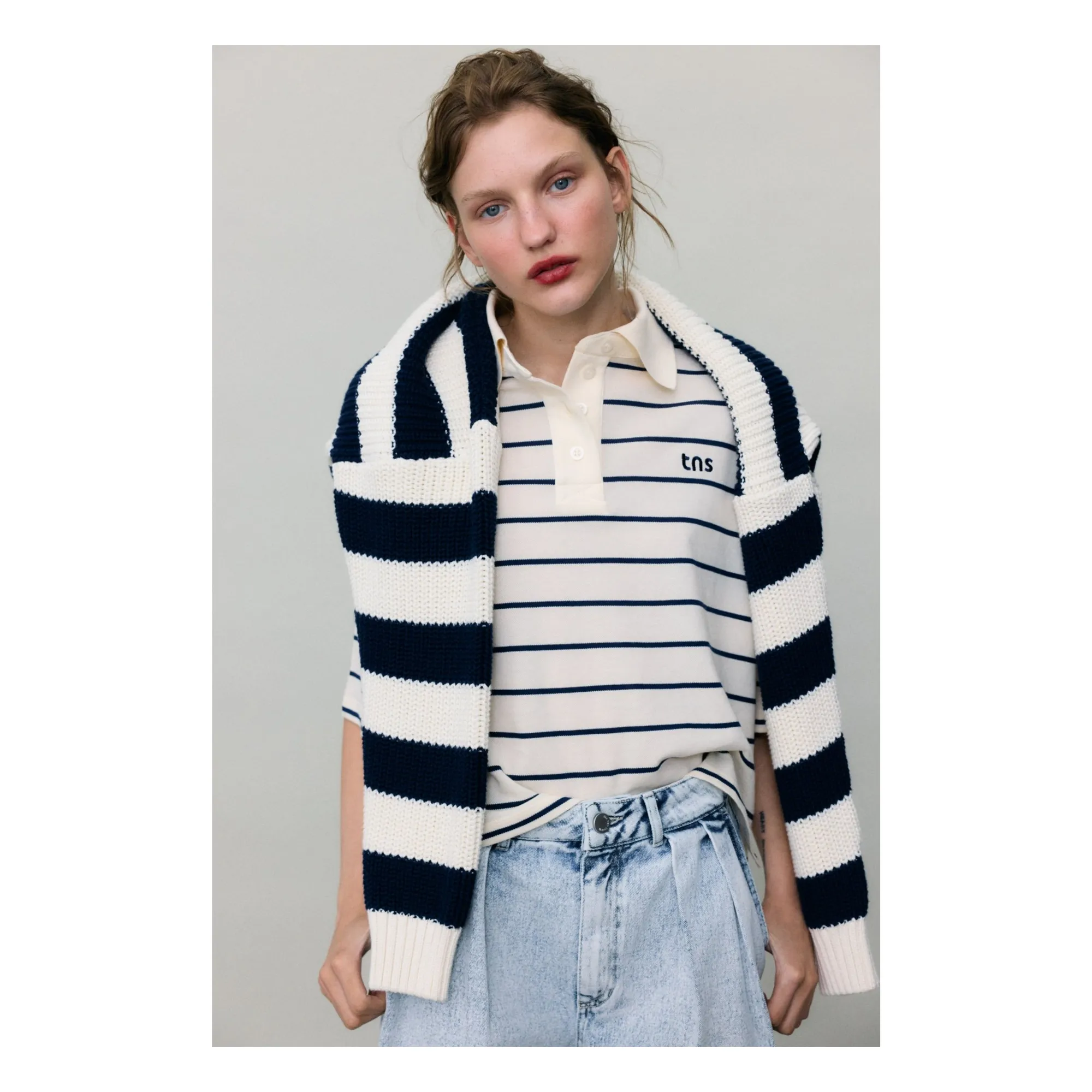 Pull Rayures Musa Coton | Bleu nuit- Image produit n°1