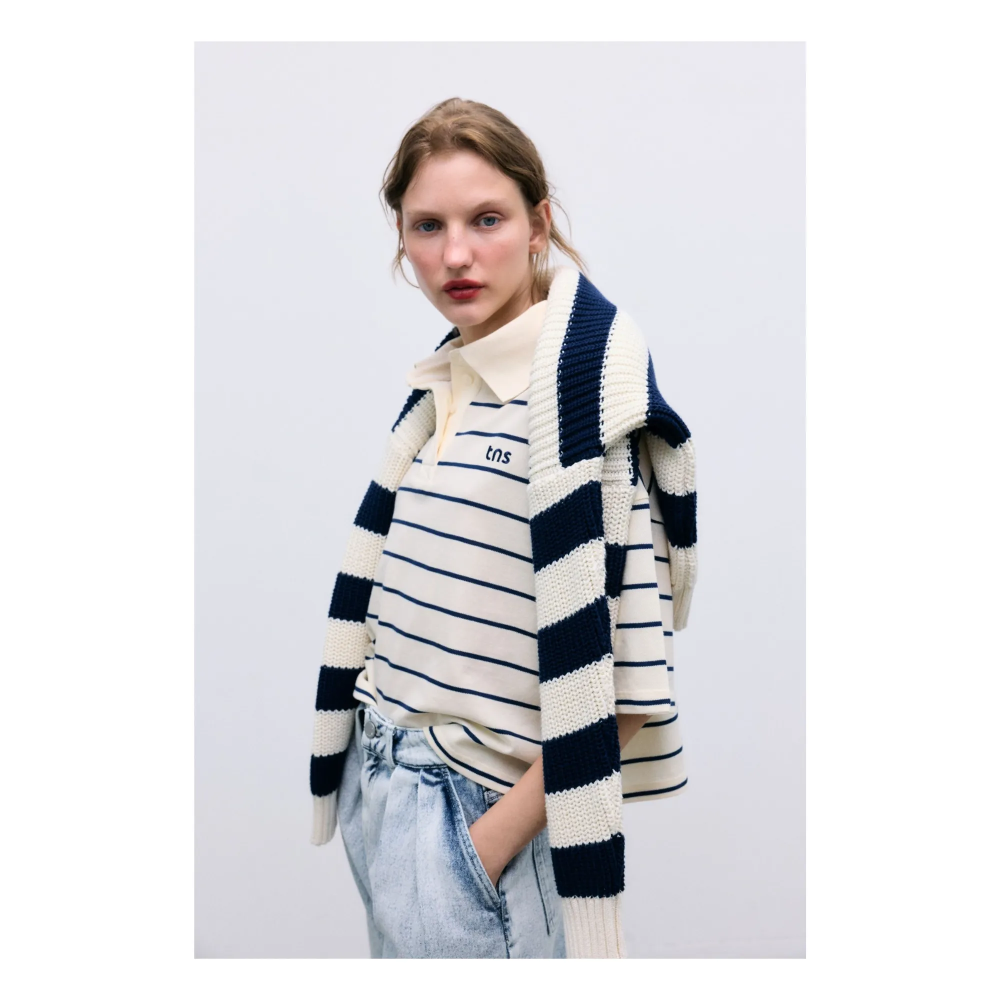 Pull Rayures Musa Coton | Bleu nuit- Image produit n°2
