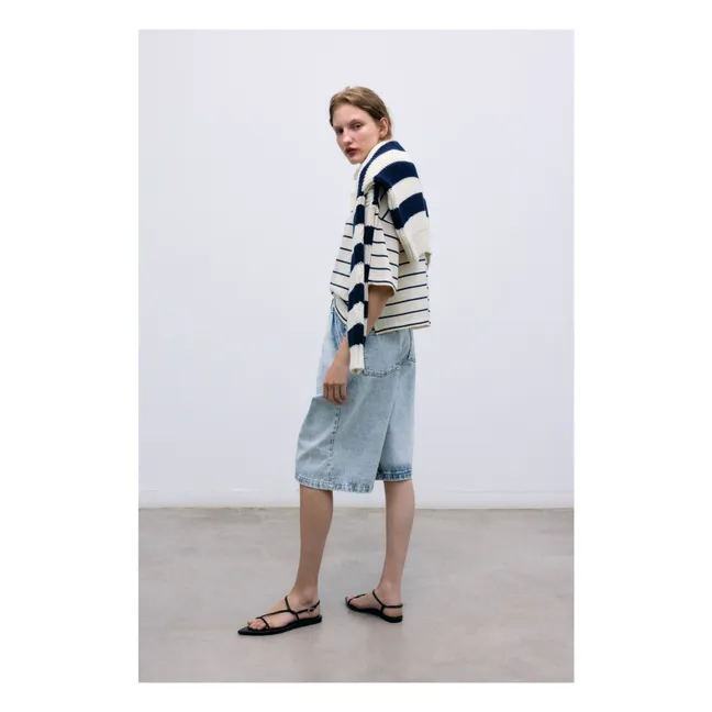 Musa Cotton Stripes Sweater | Midnight blue