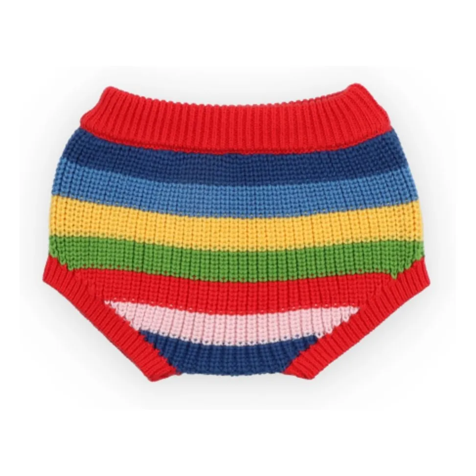 The New Society Red Canela Striped Organic Cotton Knit Bloomer