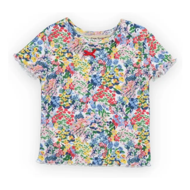 Camiseta de bebé de canalé floral Verbena | Azul