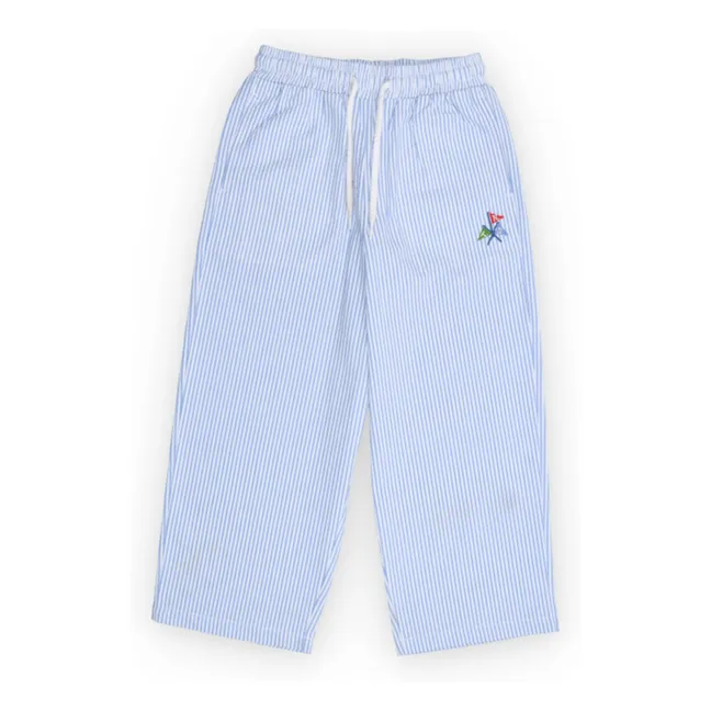 Almond Striped Seersucker Pants | Light Blue