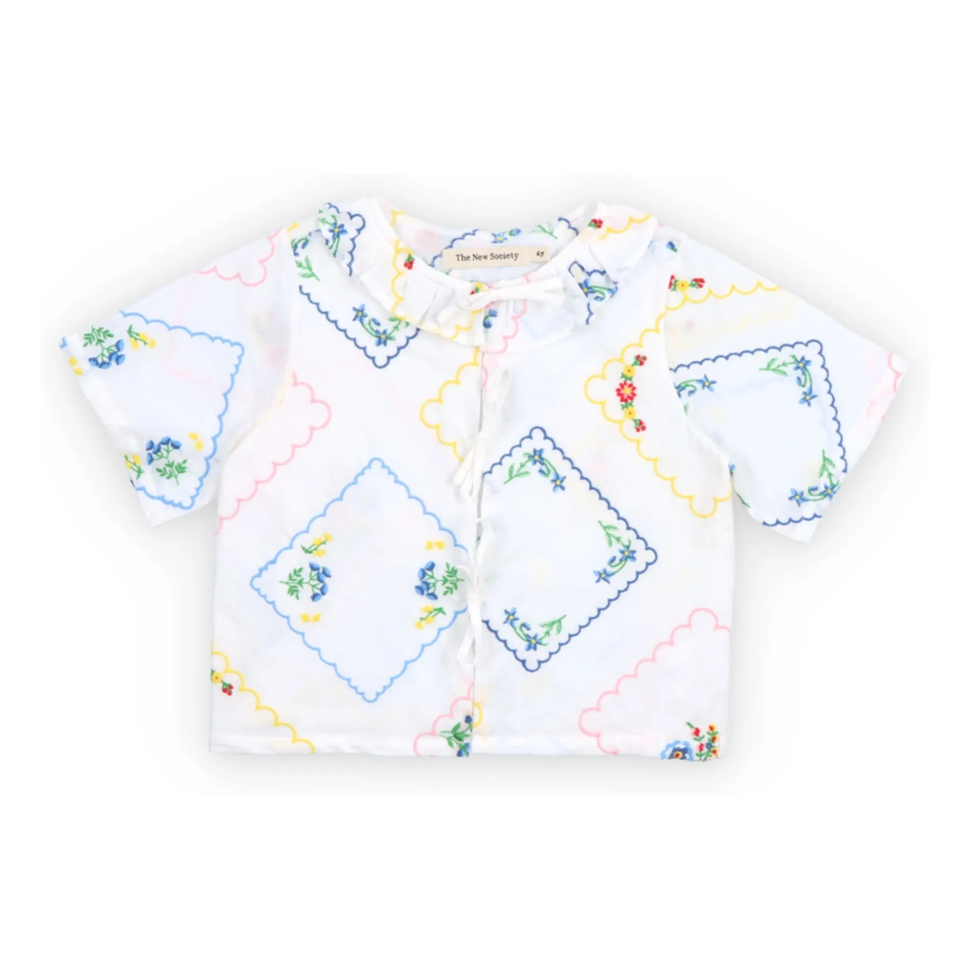 The New Society White Flowery Hyacinth Embroidered Tie Blouse