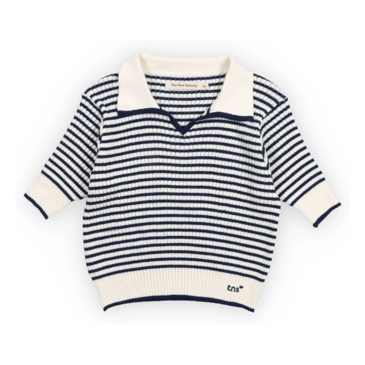 The New Society Dark Blue Azalea Striped Knit Polo