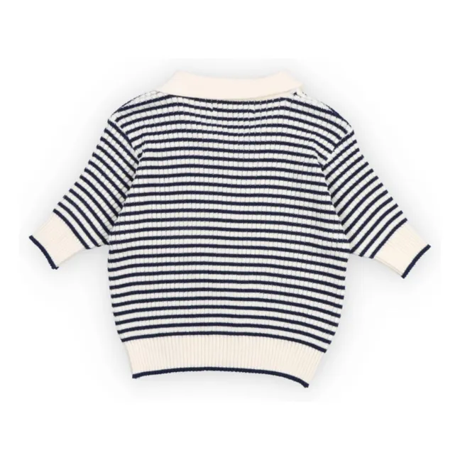 Azalea Striped Knit Polo | Dark Blue