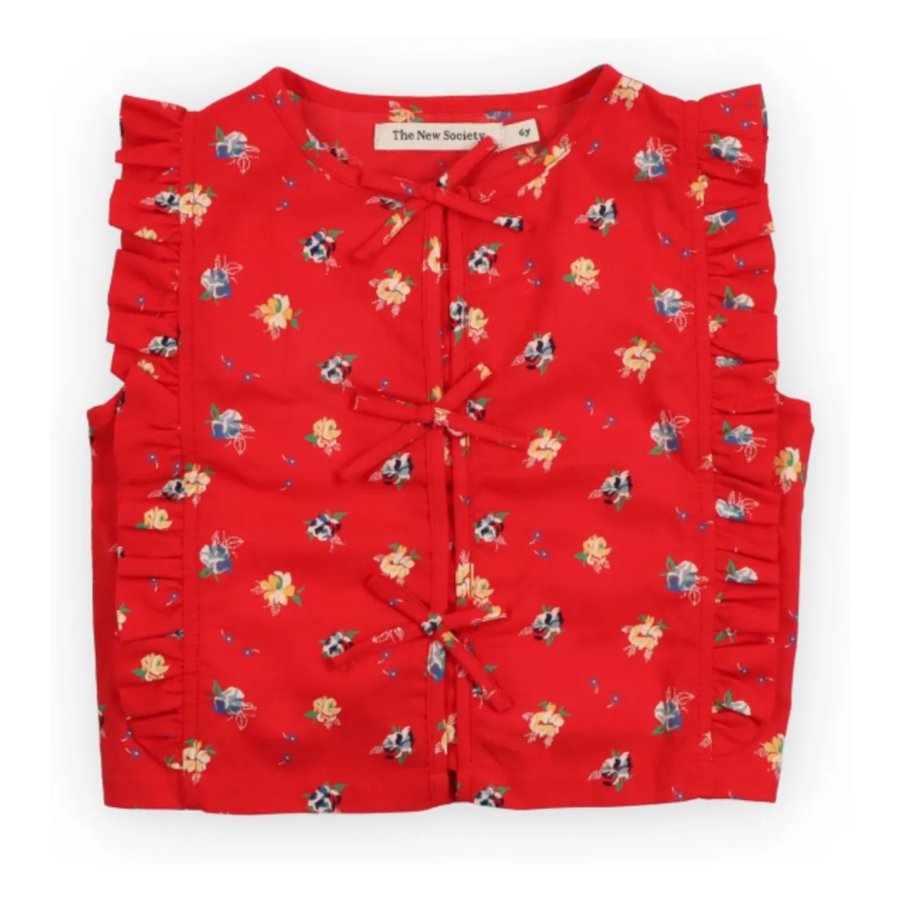 The New Society Red Amapola Organic Cotton Flowe Knot Top