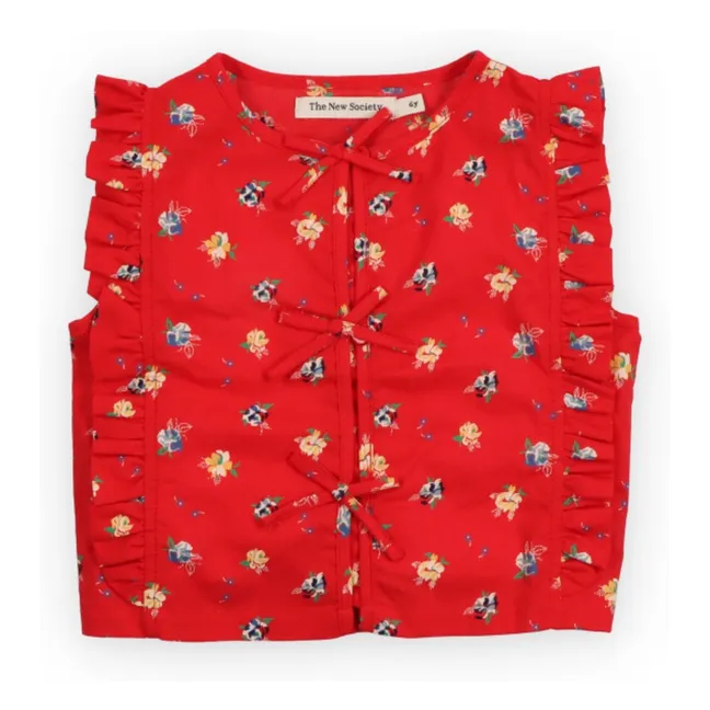 Top Amapola de algodón orgánico con nudo floreado | Rojo