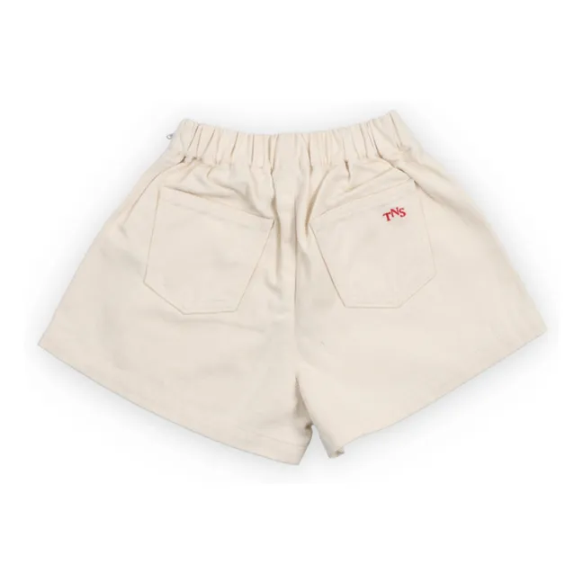 BCI Pantalones cortos de algodón con bordado de flores de malva | Crudo