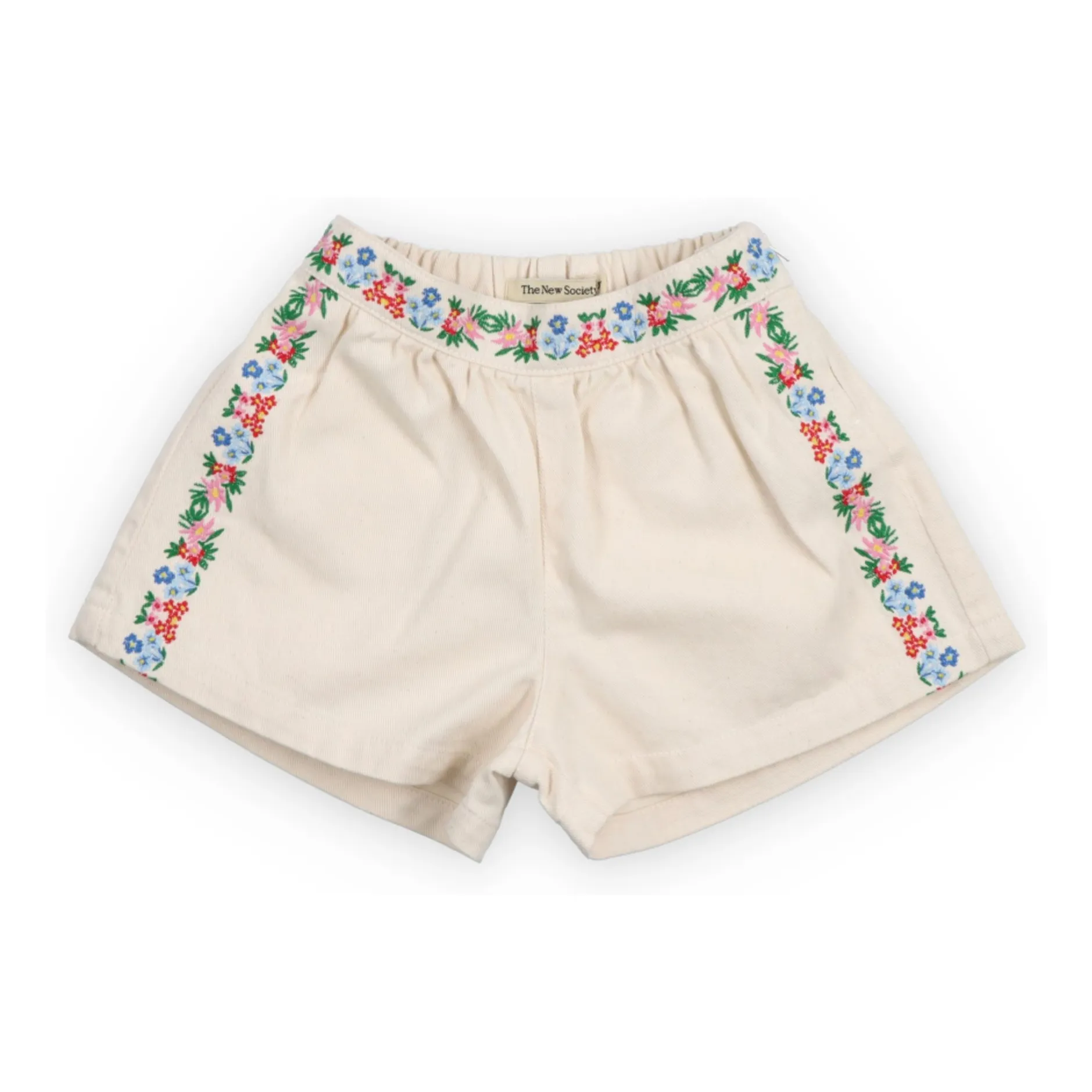 The New Society Ecru Bci Cotton Malva Flower Embroidered Shorts