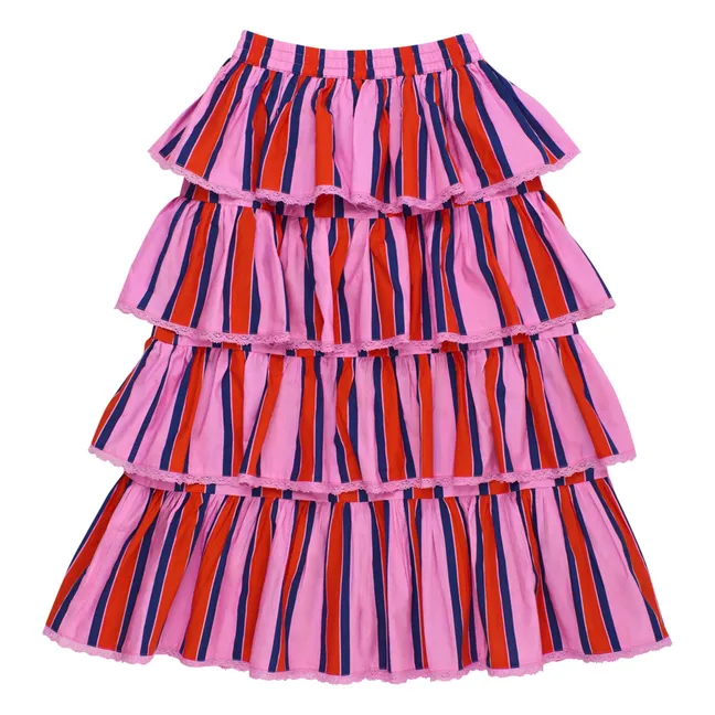 Striped Ruffle Skirt | Pink