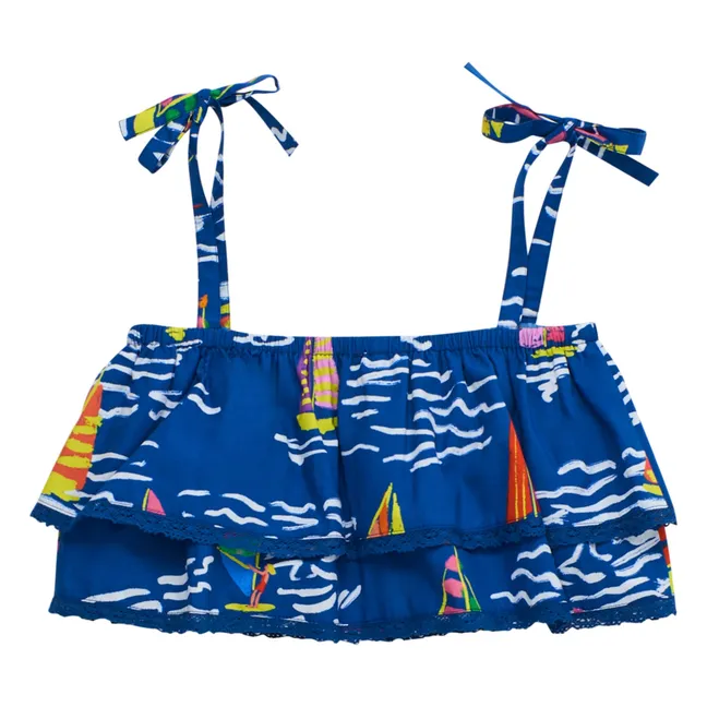 Crop Top Volantes Velas | Azul