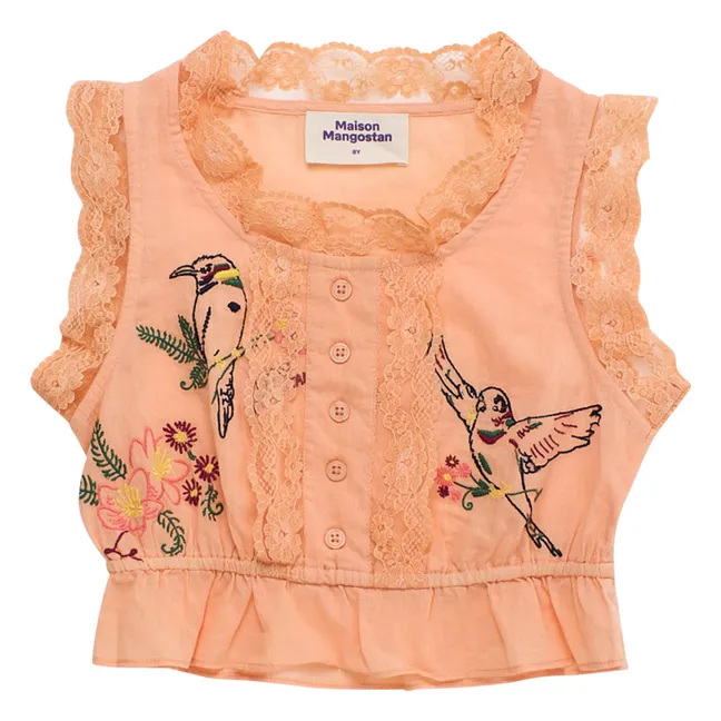 Top con pájaros bordados | Naranja
