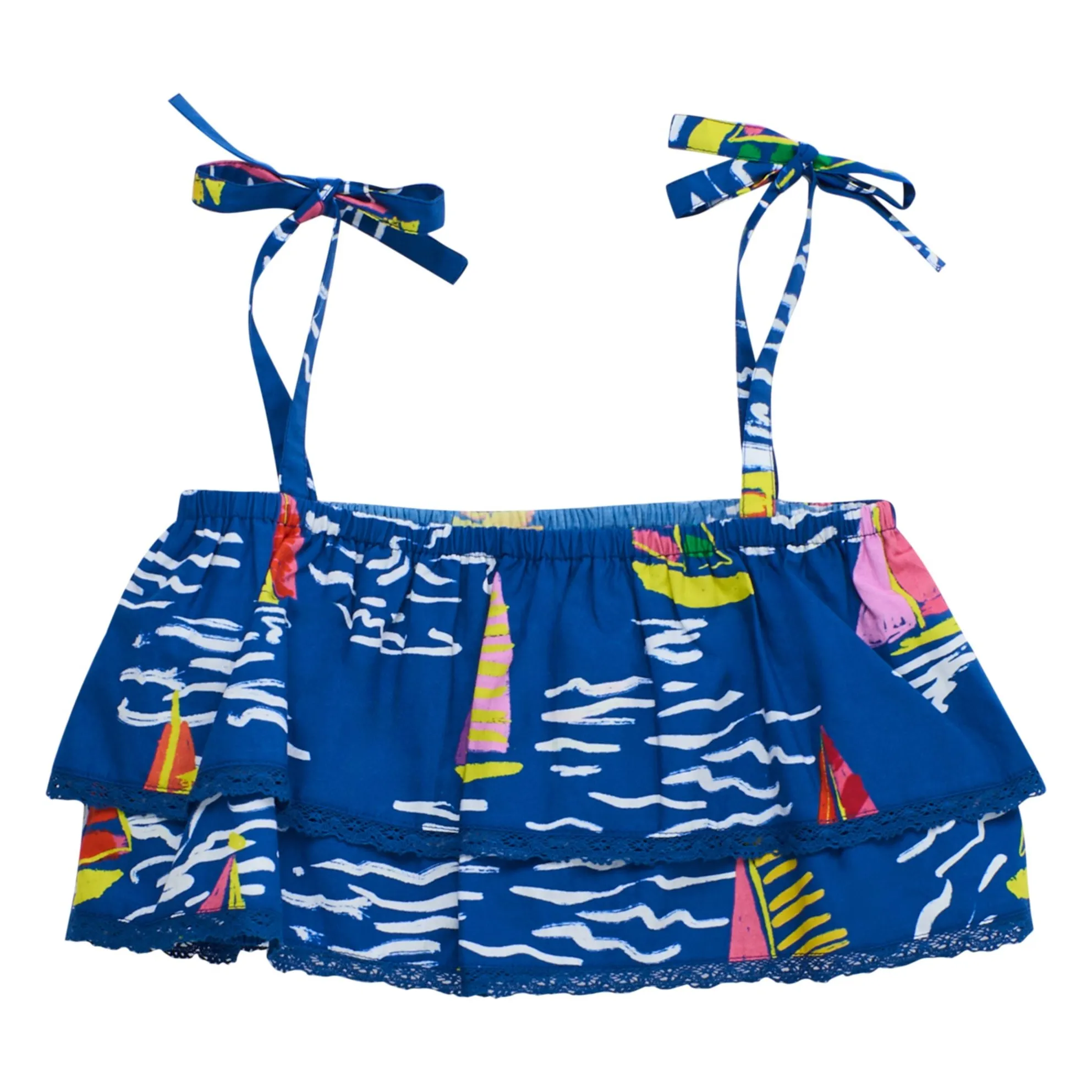 Maison Mangostan Blue Crop Top Ruffles Sails