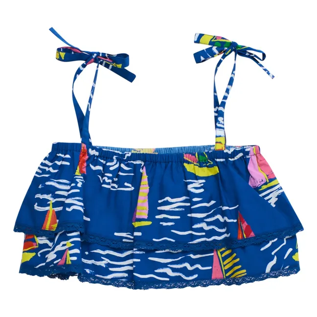 Crop Top Volantes Velas | Azul