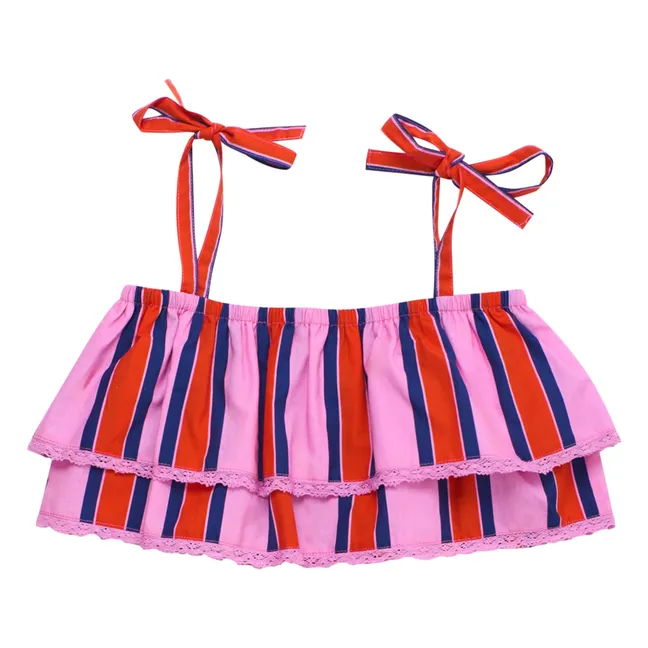 Striped Ruffle Crop Top | Pink