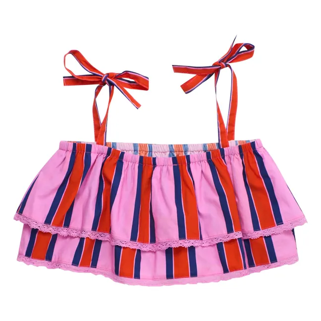 Striped Ruffle Crop Top | Pink