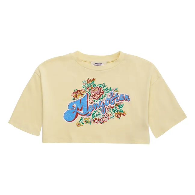 Crop T-shirt Flowers | Pale yellow