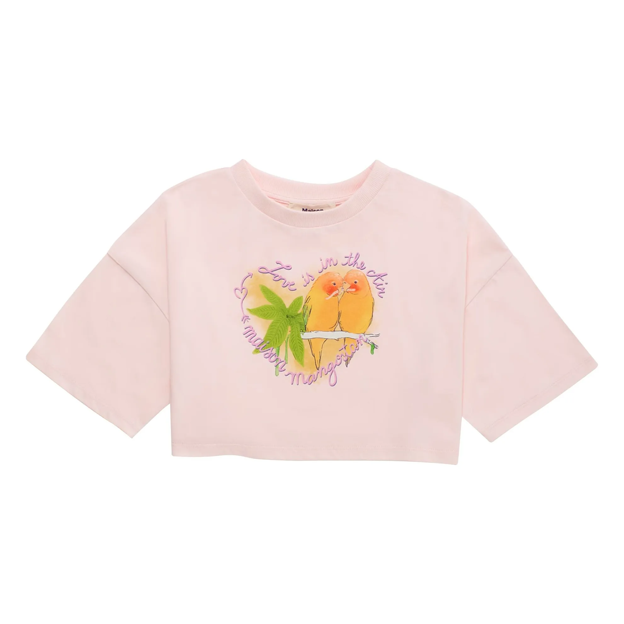 Maison Mangostan Pale Pink Birds Crop T-Shirt
