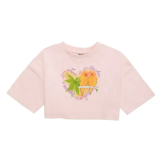 T-shirt Crop Oiseaux | Rose pâle