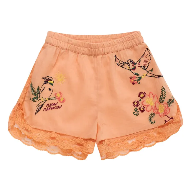 Bird embroidered shorts | Orange