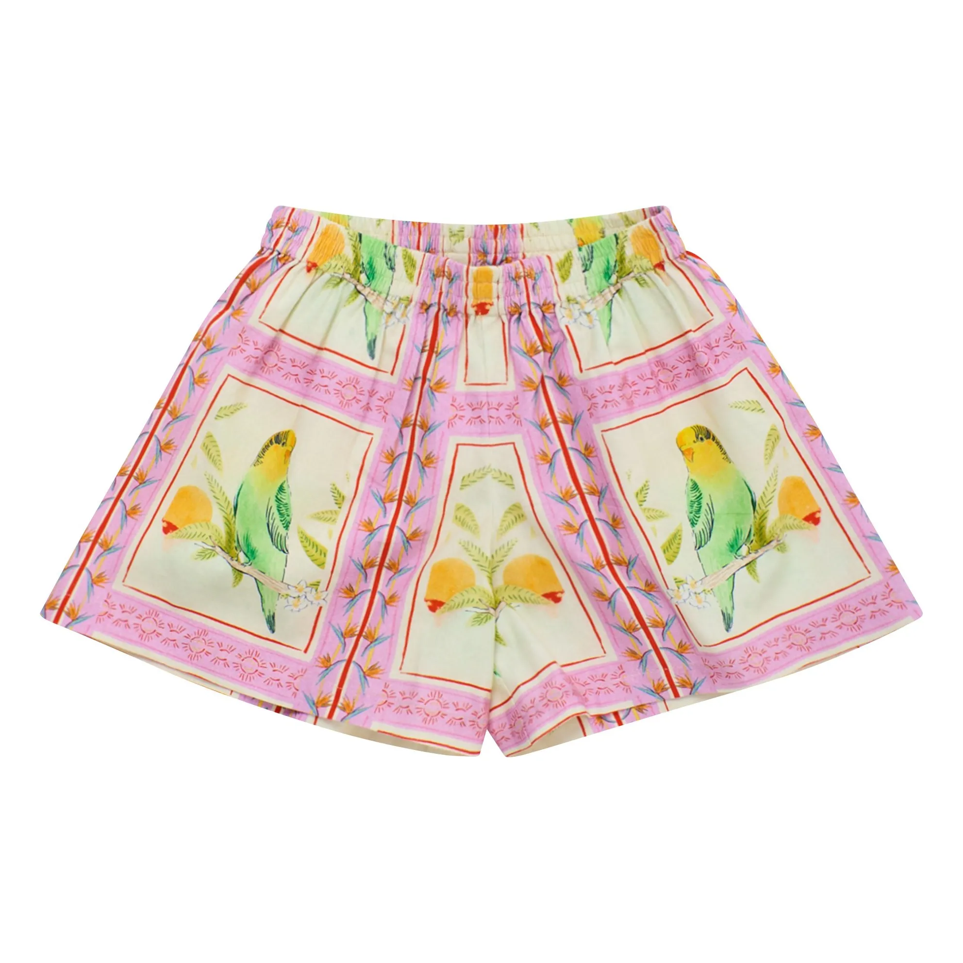 Maison Mangostan Pink Short Patchwork Birds