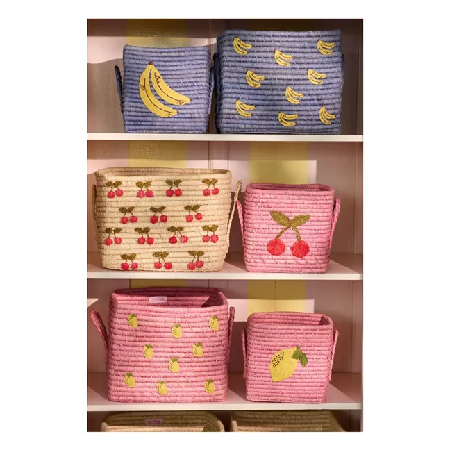Panier de rangement en raphia Citron | Rose