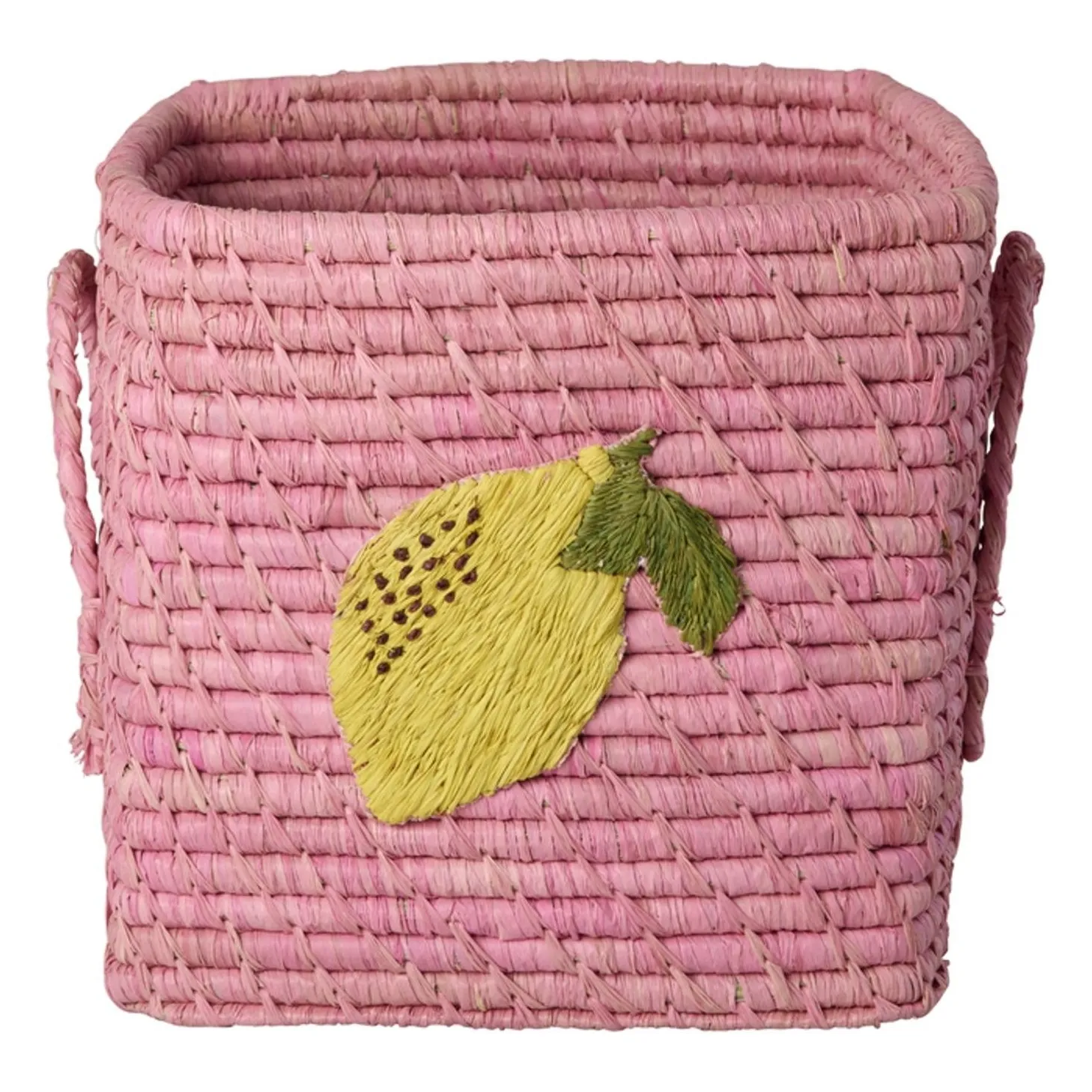 Rice Pink Lemon Raffia Storage Basket
