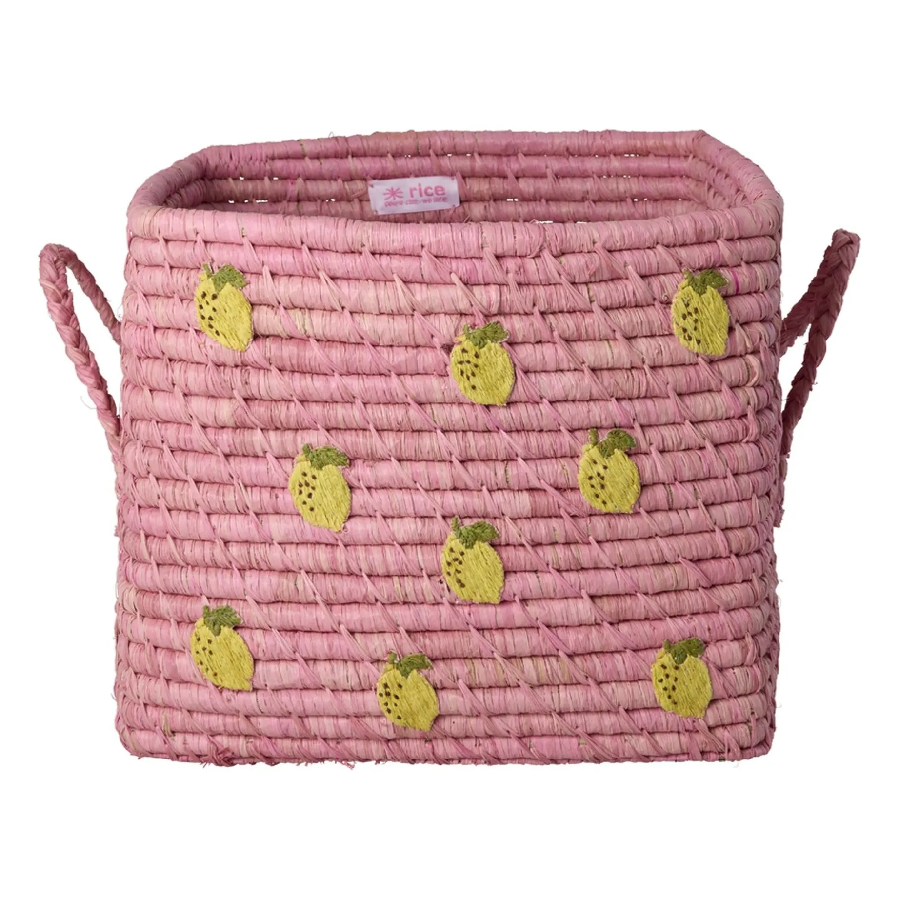 Rice Pink Lemon Raffia Storage Basket