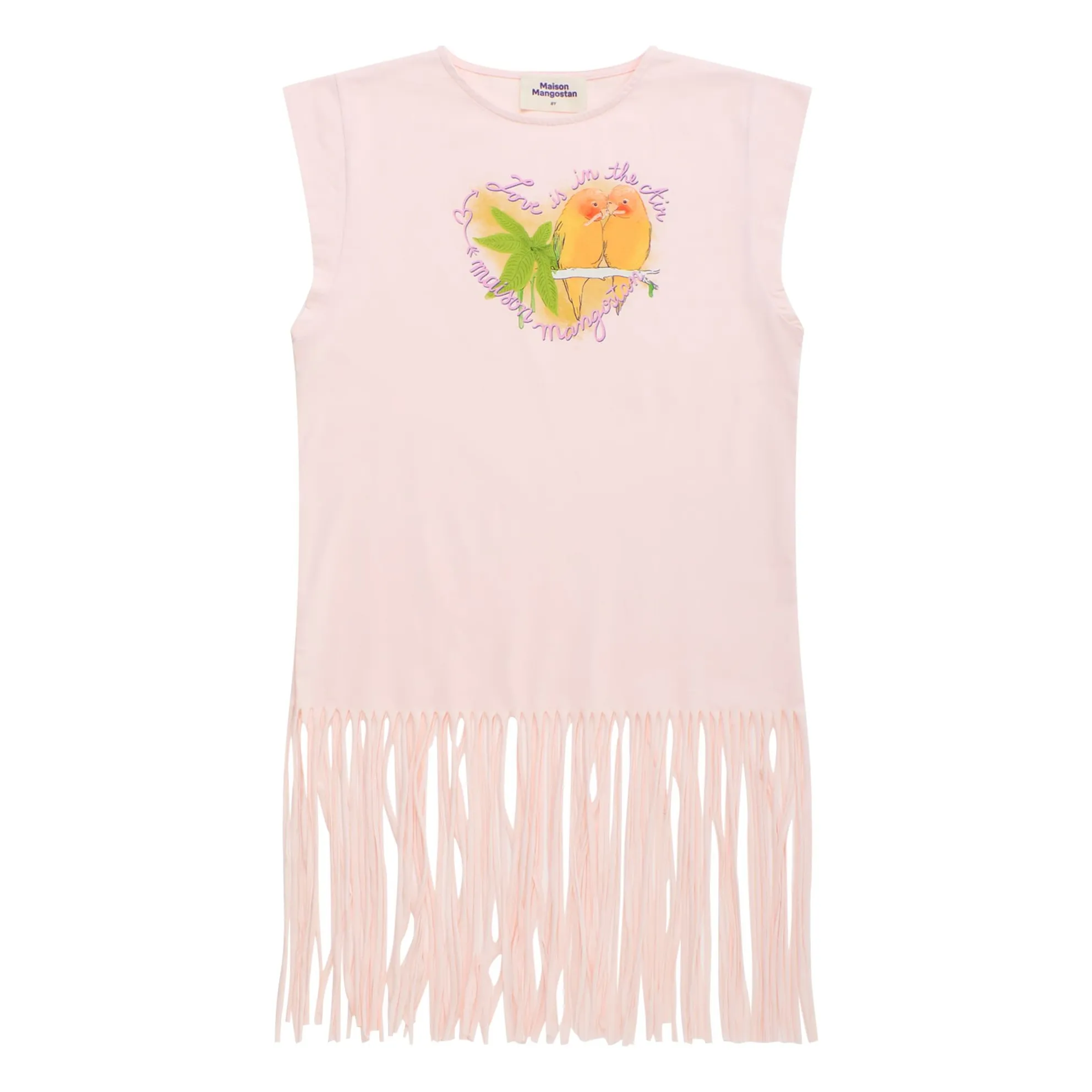 Maison Mangostan Pink Fringed Bird Dress