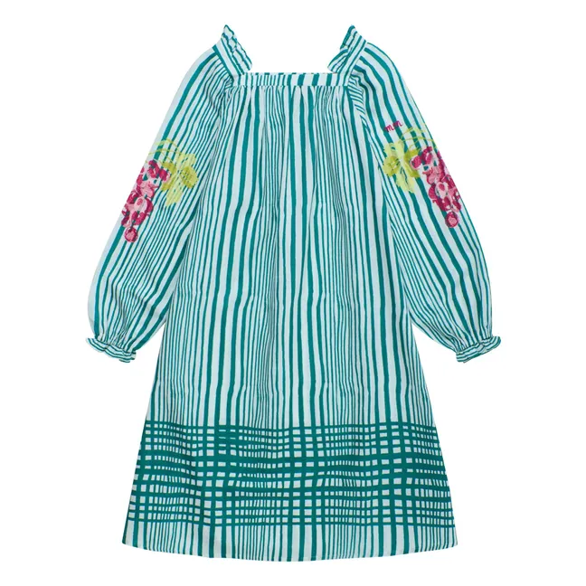 Vestido de rayas con mangas abullonadas | Verde