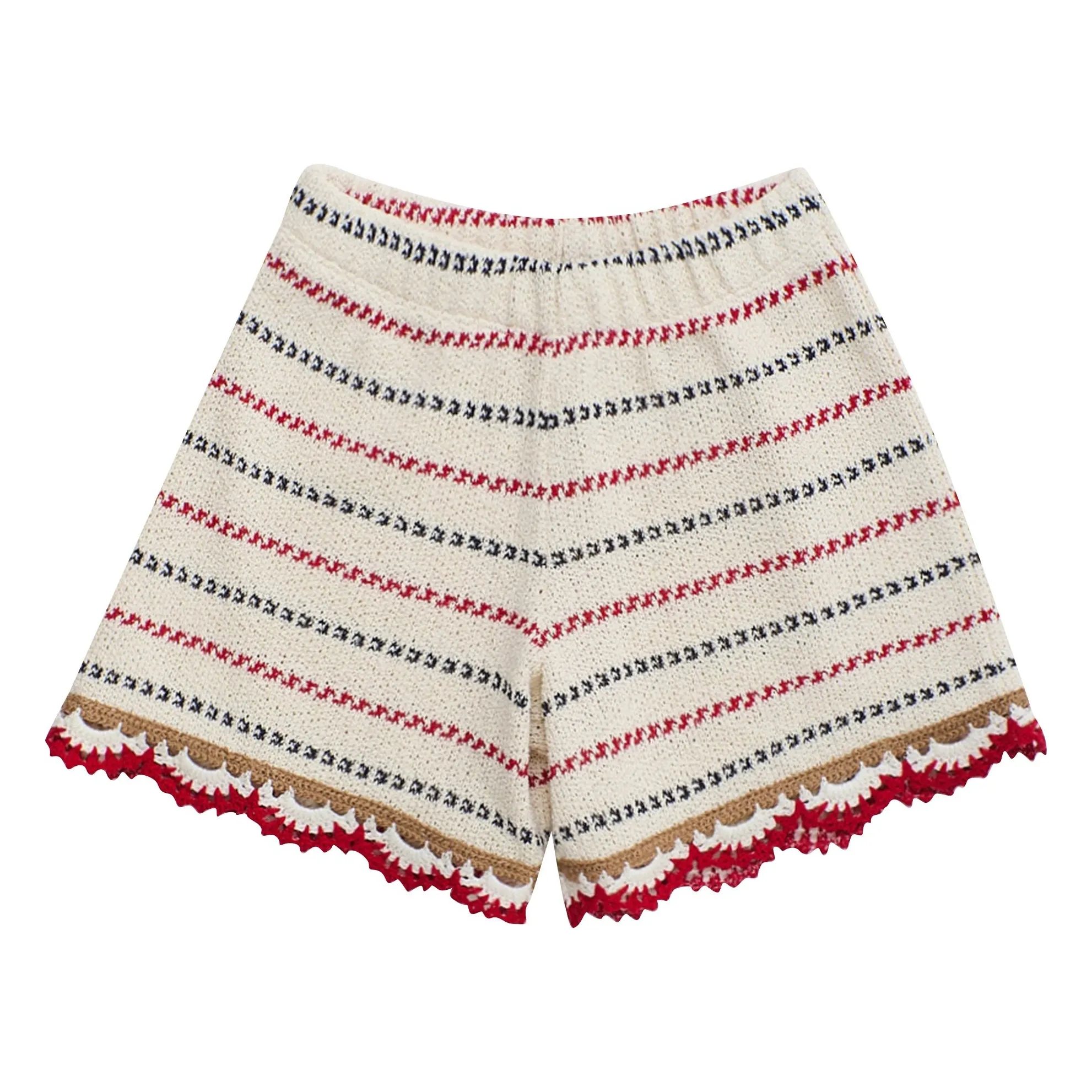 Maison Mangostan Ecru Striped Crochet Shorts