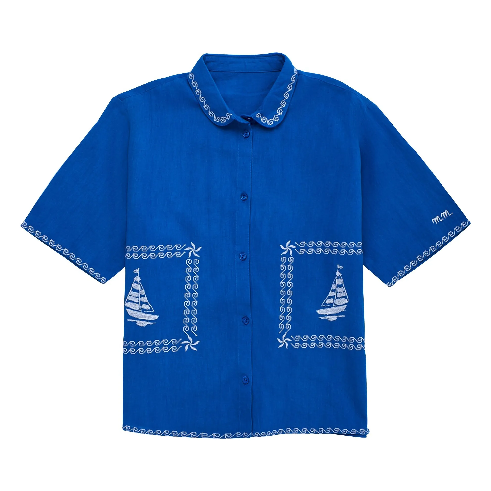 Maison Mangostan Blue Voiles Embroidered Shirt