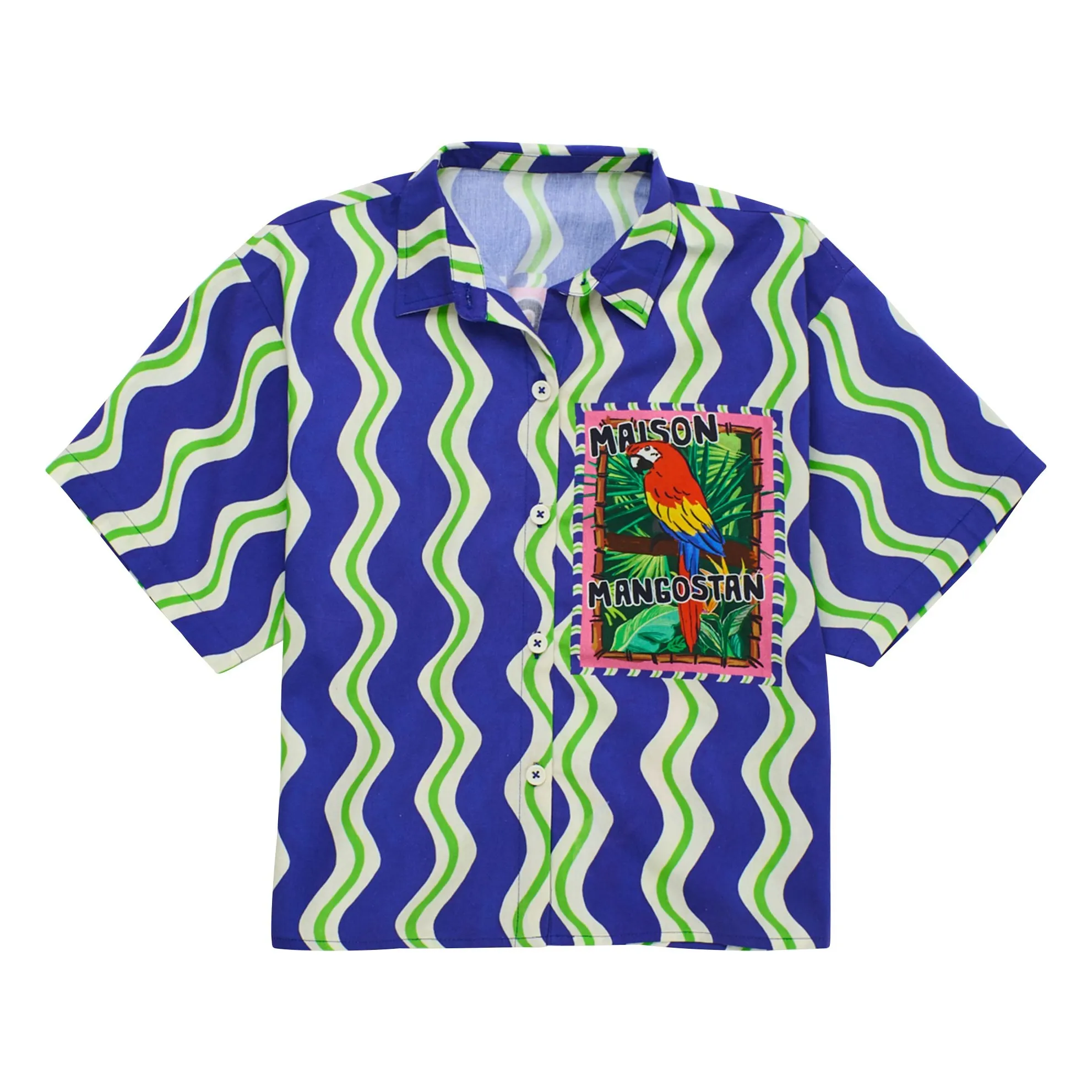 Maison Mangostan Blue Wave Parrot Shirt