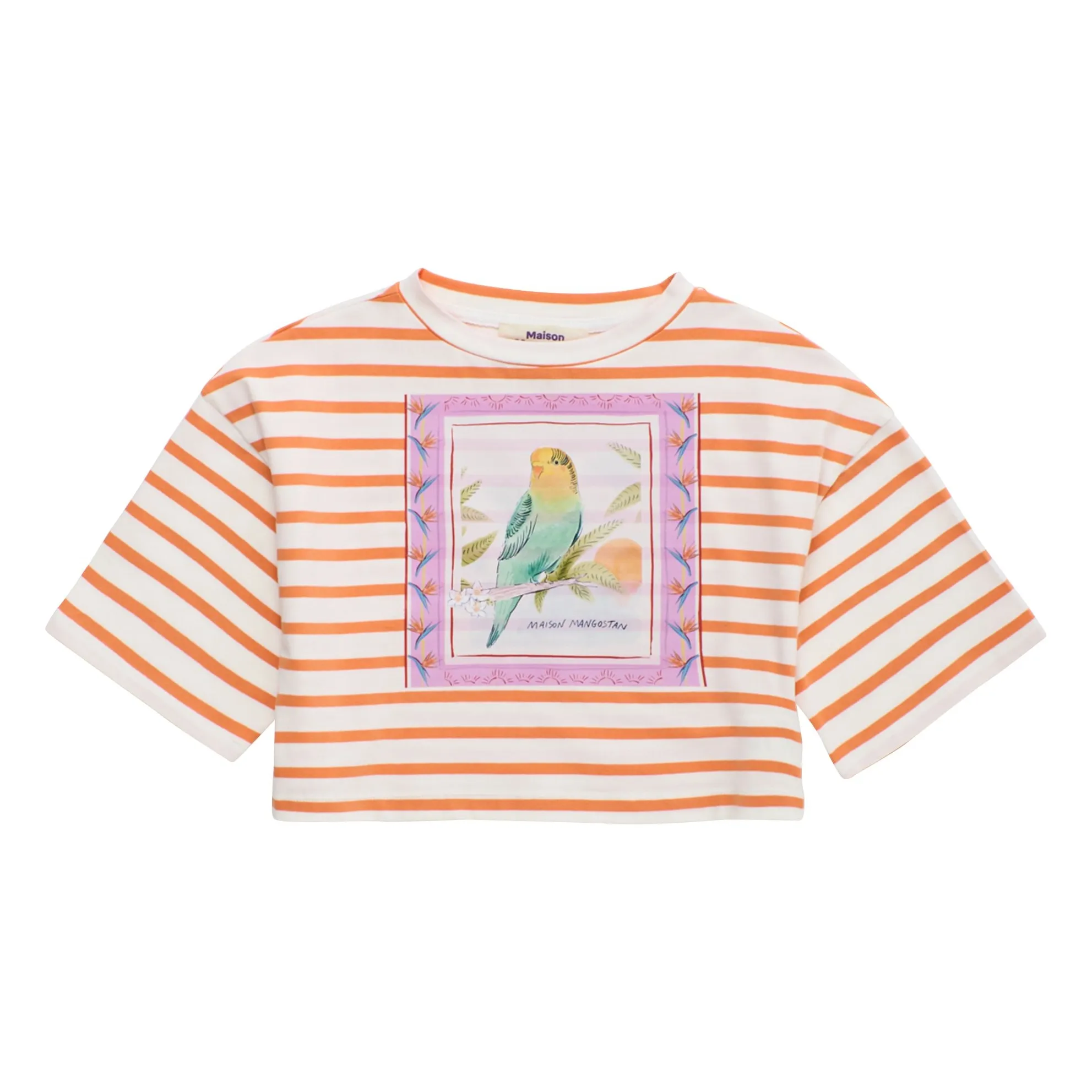 Maison Mangostan Orange Striped Crop T-Shirt